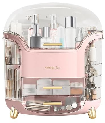 SIOOUI Make Up Organizer und Hautpflege Organizer, Kosmetik Organizer Box für Arbeitsplatte mit Deckel und Schubladen, Wasser & staubdichter Makeup Aufbewahrungs Organizer für Schminktisch (Rose)