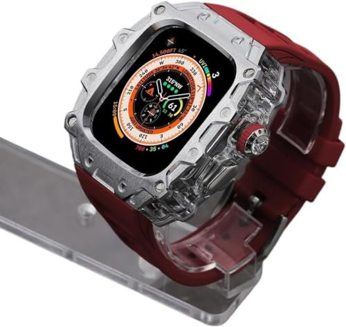 ANZOAT Rm Style - Kit mod con cassa in lega trasparente, per Apple Watch Ultra 2 49 mm, cinturino in gomma, accessori da uomo, cover in metallo PC, per iWatch Ultra 2 49 mm fai da te (R, per Ultra 2