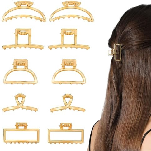 LunarCharm Lot de 10 petites pinces à cheveux dorées en métal pour cheveux épais et fins pour femmes - Forte adhérence - Antidérapantes - Pour cheveux longs, or, L