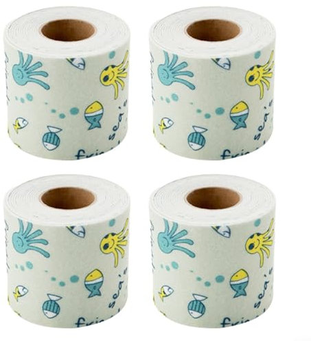 Emiif 2,8 m 4 Rollen Fenster-Anti-Kondensationsstreifen, Vliesstoff, feuchtigkeitsabsorbierendes Klebeband für Glasoberflächen, waschbar, anpassbare Länge, niedliche Muster (kleine Fische)