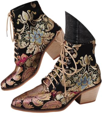 ticticlily Damen Stiefel Herbst Winter Kurze Stiefel Retro Runde Zehenpartie Low Heel Schnürstiefel Reißverschluss Stiefeletten Winterstiefeletten