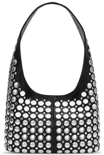 YFGBCX Y2K Geldbörse aus veganem Leder mit Nieten für Damen, Hobo-Tasche, portugiesische Nieten, Schultertasche, Schwarz Small, Medium