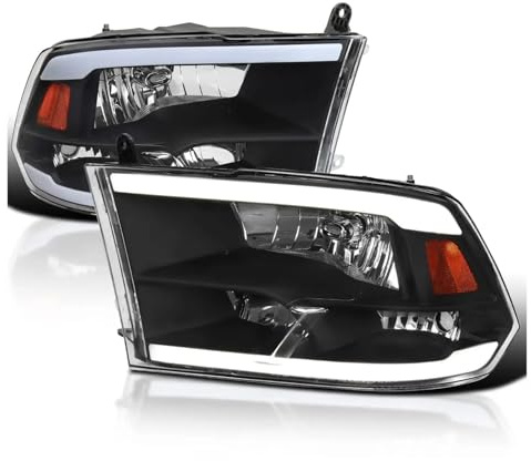 AIDLMBG Phares Voiture Pour Dodge Pour Ram 1500 2500 3500 Quad Style 2009 2010 2011 2012 2013 2014 2015 2016 2017 2018 Phares Noirs Avec Barre Bandes LED Conduite Lumière