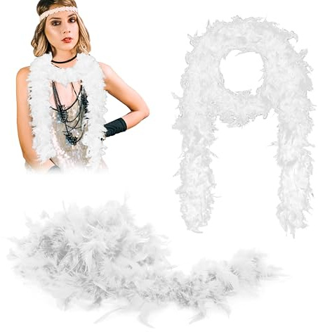 KarneLux Federboa - Kostüm Accessoire für 20er Jahre Style, Charleston Look oder Burlesque - Ideal für Karneval, Fasching, Halloween oder Motto Partys (Weiß)