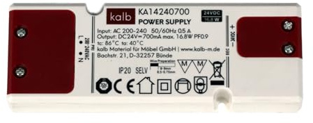 kalb | LED-Netzteil 24V DC Velion, TÜV-geprüft, ultraflach max. 17mm Höhe, IP20 zertifiziert, 230V auf 24V Trafo, 15W/30W/60W, für LED-Streifen & Beleuchtung (15, Watt)