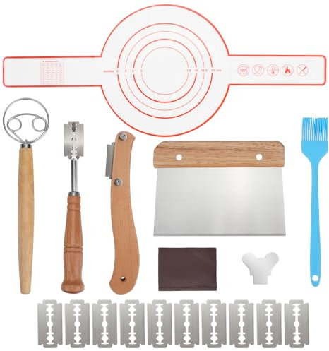 X-BLTU Bread Lame Cutter Set of 6, Including Sourdough Danish Dough Whisk, Bread Scoring Knife with 10 Blades, Metal Dough Cutter Pastry Scraper, Silicone Sling Oil Brush for Home Bread Making