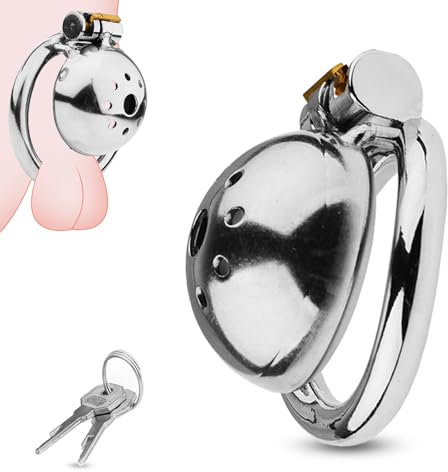 BDSMYOU 3.0 Metall Peniskäfig Klein,Flat Chastity Cage Male mit Arc Hodenringe Penis Ring,Keuschheitskäfig Herren Metall Keuschheitsgürtel Cock Cage Penis Käfig,Sex Spielzeug für die Männer (Ø：45mm)
