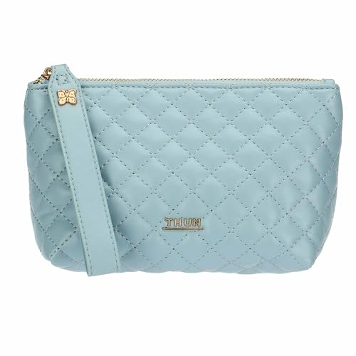 THUN Pochette trapuntata azzurra, ecopelle, Collezione Sempre con Me, 17 x 8 x 13 cm