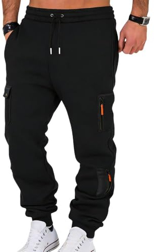 Hpbygstae Jogginghose Herren Sweatpants mit Reißverschluss Taschen Sweathose Lange Sporthose Trainingshose Fitness Jogger Hose Black L