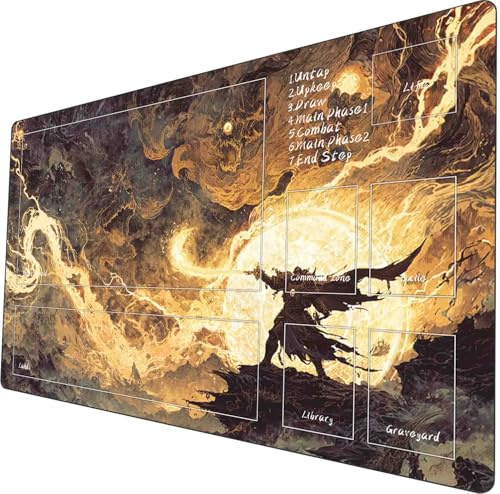 MTG Playmat 24x14 Zoll rutschfest mit Drachen Design genähte Kanten Glatte Oberfläche Gummibasis TCG Spielmatte inkl Aufbewahrungstasche (Battle Knight with Combat Zone)