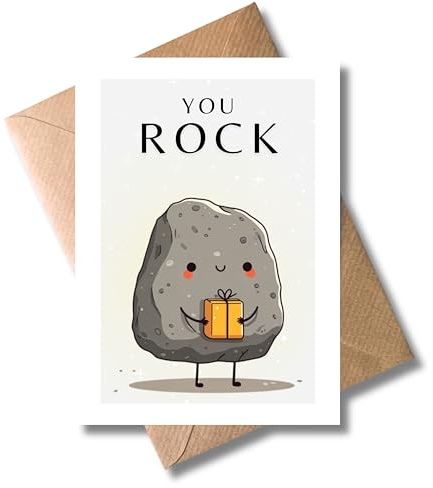 WBdesignz Geburtstagskarte „You Rock“ mit Umschlag - lustige Glückwunschkarte zum Geburtstag mit Steinmotiv & Wortspiel - witzige Geschenkidee für Freunde, Kollegen & Familie (DIN A6)