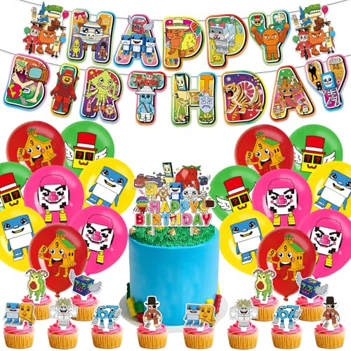 Steal a Brainrot Birthday Decorations Set with Cake Toppers Banner Balloons Steal a Brainrot Party Decorations Supplies for Game Fans