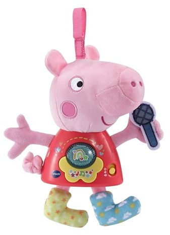 VTech Peppa Pig: Little Singing Peppa, English | Official Peppa Pig, soft Peppa plush with songs, phrases, crinkle ears, curly tail and travel tag. Ages 3+ months