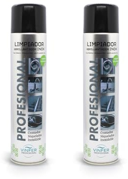 VINFER- Limpiador y Abrillantador Inox Pack X2 600 ml- 1,2L | Limpieza y Protección Acero Inoxidable | Efecto Brillo Duradero | Desengrasa y Cuida Superficies Inoxidables | Spray Profesional
