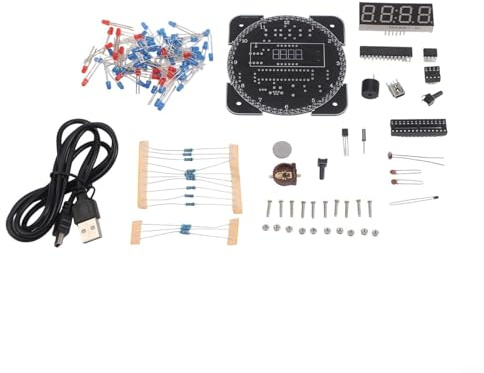 DIY Kit orologio elettronico con DS1302 IC, display LED rotante, misurazione della temperatura e sveglia, scheda di apprendimento 5 V per saldatura e progetti elettronici (blu)