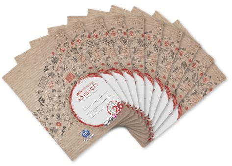 Landré Schulheft A4 Recycling, 16 Blatt, Lin.26, kariert mit Rand, 10 Stück