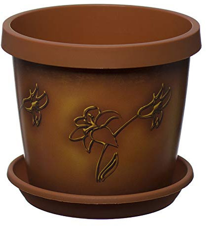 Home Garden Ornaments Keramo Plant Pots Indoor 15cm Diameter – House Plant Pot and Saucer with Original Terracotta Flower – Flower Pots Outside with Plant Saucer (Ø15cm, Terracotta Flower)