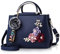 NICOLE & DORIS Damen Leder Handtasche Umhängetaschen mit Blume Jahrgang Griff Tasche Designer Tote Geldbörse mit Pom Pom Dunkelblau