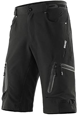 ARSUXEO Herren Radhose Loose Fit MTB Shorts Wasserabweisende Outdoor Sporthose mit 7 Taschen 1202 Schwarz XL