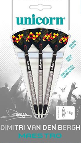 Unicorn Maestro 90% Tungsten-Dimitri Van den Bergh Dartpfeile mit weicher Spitze, Schwarz/Rot/Orange, 18 g