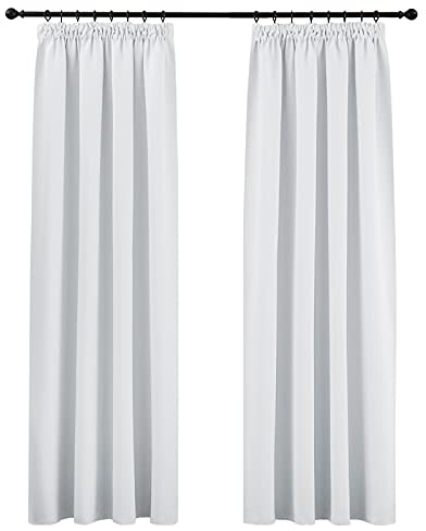 PONY DANCE Verdunkelnde Gardinen für Schienensystem Wohnzimmer Vorhang Thermo Hitzeschutz 2er Set H 260 x B 140 cm Verdunklungsvorhänge Wärmeisolierend Thermal Curtains, Grau-weiß