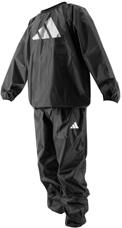 Adidas Tuta da sauna basica, per uomini e donne, impermeabile, anti-strappo, per perdita di peso, fitness, corsa, boxe e sport, (nero-bianco, XS