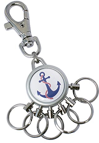 Jadani Schlüsselanhänger Kingsport mit Karabinerhaken und 6 abnehmbaren Ringen - verschiedene Designs erhältlich (Anker)