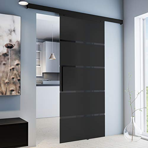 inova Glas-Schiebetür 900x2035mm Blockstreifen satiniert Grauglas Komplett-Set Lauf-Schiene inkl. Softclose einseitig