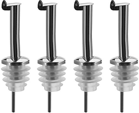 Westmark 455322E3 - Juego de 4 boquillas para botellas de bebidas alcohólicas, con tubo de tráquea, metal y acero inoxidable, corcho de silicona, estándar Inox, plata, 455322E3
