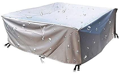 Leju Art Garden Furniture Covers Square 290x230x75cm Outdoor 2 4 6 8 10 12 Seater Cube Rattan Garden Furniture Cover - 420D Heavy Duty Outside Sofa Protection for Bistro Open Bar Table Silver-Grey