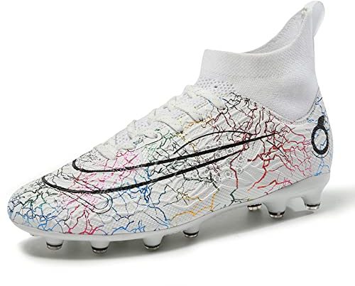 Fussballschuhe Herren Professionelle Fussballschuhe Unisex Outdoor Kinder hohe Bande für Kunstrasen geeignet AG Wettkampf- Trainingsschuhe,Weiß 28c 39