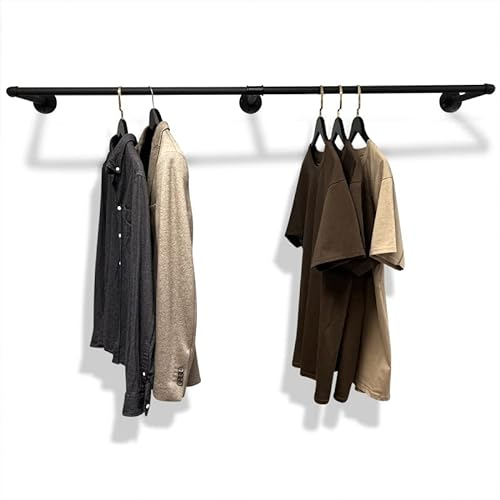 RSR Hangers Kleiderstange Wandgarderobe 125 cm x 32,5 cm für die Wand Industrial Design Schwarz Garderobe Schlafzimmer Flur Wandmontage