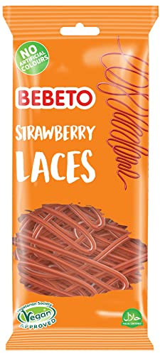 Bebeto Strawberry Laces, Chewy Fruity Gummy Laces, Single Pack, 160g, White