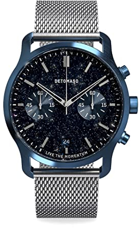 DeTomaso SORPASSO Chronograph Limited Edition Stella Blau Herren-Armbanduhr Analog Quarz Mesh Milanese Silber