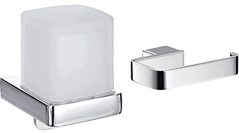 emco Trend Seifenspender mit Stülpbecher zur Wandmontage, Wandseifenspender aus Metall und Kristallglas & LOFT Papierhalter ohne Deckel, eleganter Toilettenpapierhalter zum Schrauben aus Aluminium