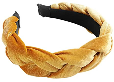 scicent Wide Headbands Jumbo Braided Wide Headband Thicken Sponge Padded Velvet Bright Headwear Bands Yellow 9506