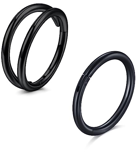 MODRSA 18G Nasenpiercing Ring 316L Chirurgenstahl Hinged Clicker Septum Piercing Mond Helix Conch Piercing Segmentring 8MM Piercing Tragus Knorpel 2 Stück Schwarz