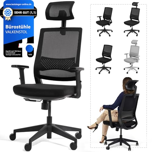 VALKENSTOL M2 Bürostuhl Ergonomisch Testsieger – Höhenverstellbarer Schreibtischstuhl mit Lendenwirbelstütze, Atmungsaktiver Netzrücken, 360° Drehstuhl, Belastbar bis 150 kg für Home Office Chair