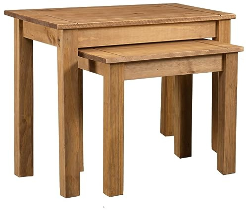 Homgoday Nesting Tables 2 pcs Solid Pine Wood Panama Range Nesting Coffee Table Couch Accent End Side Nest of Table Set Living Room Bedroom Furniture Sofa Storage Table