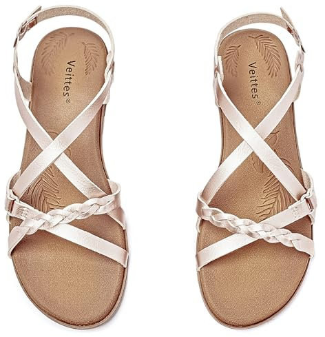Veittes Women's Flat Slide Sandals - Fashion Adjustable Cross Strappy Braided Flat Summer Shoes.(2207023,GD/MF,5.5 UK)