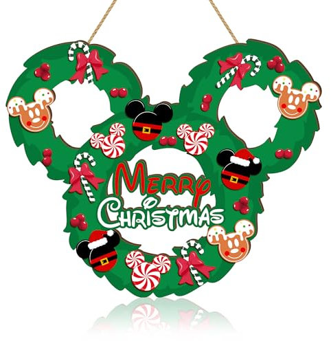 Sionoiur Christmas Mouse Sign, Wooden, 14 inches by 11.4 inches, Wall Mount, Office, Rustic, Green