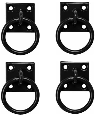 2 Black Chain Tie Ring On Plate Tie Ring Pack Horse Stable Tack Room 50MM x 50MM (4, Black)