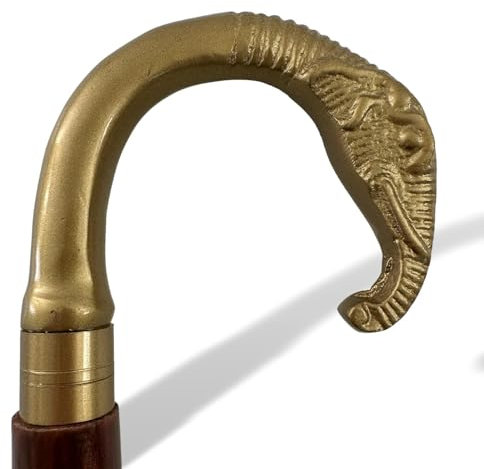 Elefant Spazierstock Wanderstock Flanierstock 92cm Messing Holz Antik-Stil