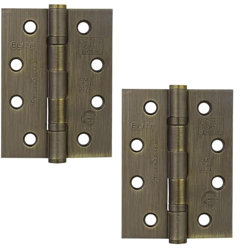 Decoranddecor Door Hinges Internal - Fire Rated - 4inc / 102mm - Ball Bearing - Steel - Antique Brass - 1 Pair