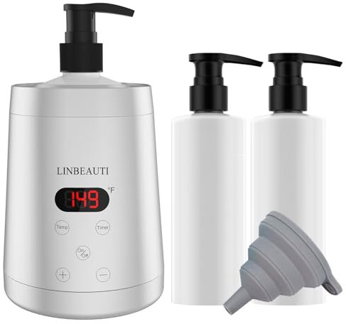 LINBEAUTI Riscaldatore per olio da massaggio a 2 bottiglie con quattro erogatori di olio, riscaldamento continuo da 0 a 65 °C, erogatore di lozioni, per saloni di bellezza, SPA,uso domestico,Argenteo
