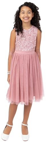 Maya Deluxe Mädchen Midi Dress for Girls Sequins Embellished Party Tutu Bridesmaids Wedding with Belt Bow Kleid, Vintage Rose, 11-12 Years