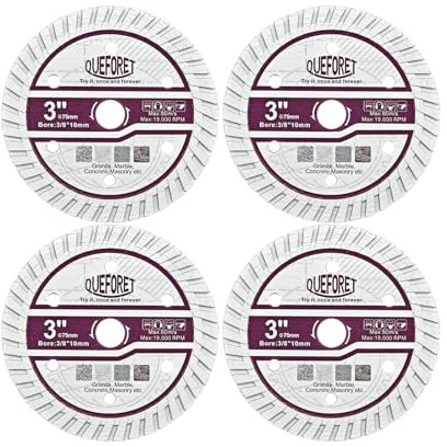 QUEFORET Diamant Trennscheiben für Beton 75mm 4 Stücke - Scheiben für Granit Marmor Mauerwerk, mit 10mm Bohrungsdurchmesser