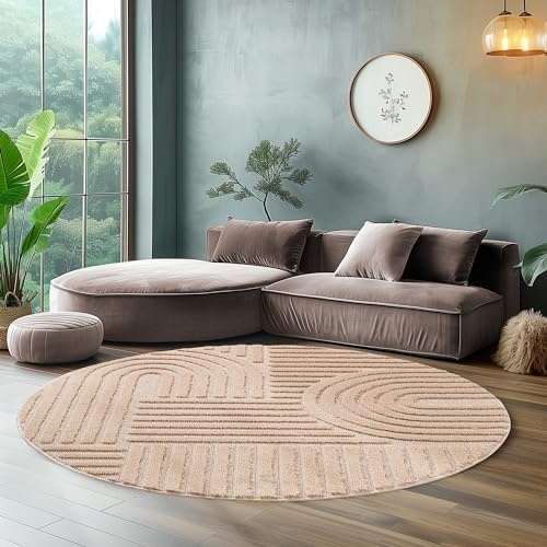 Hochflor Rund Teppich Wohnzimmer Küchenteppich Schlafzimmer Läufer Flur Skandi Boho Teppich 3D Design Flauschig Weich, Größe: 160 x 160 cm Farbe: Rosa