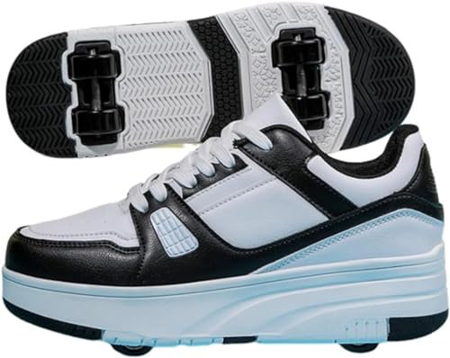 Schuhe Mit Rollen Für Jungen Mädchen, Kinder Rollschuhe Schuhe Mit 4 Rollen Turnschuhe Versenkbarer, 2-in-1 Roller Multifunktion Turnschuhe Skateboardschuhe Roller Skate (36EU,Schwarz)