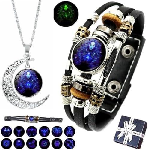 Hviupii Spiritio Zodiac Leather Bracelet,Zodiac Signs Spirit Bracelet,Spirilet Bracelet Zodiac Manifestation,12 Constellation Bracelet,Multilayer Zodiac Black Leather Bracelet for Women Men (Virgo)
